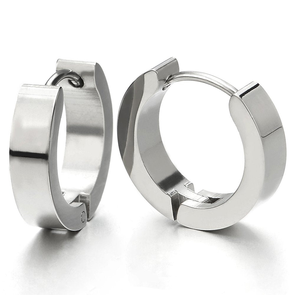 Silver chunky huggie hoop earrings, pair