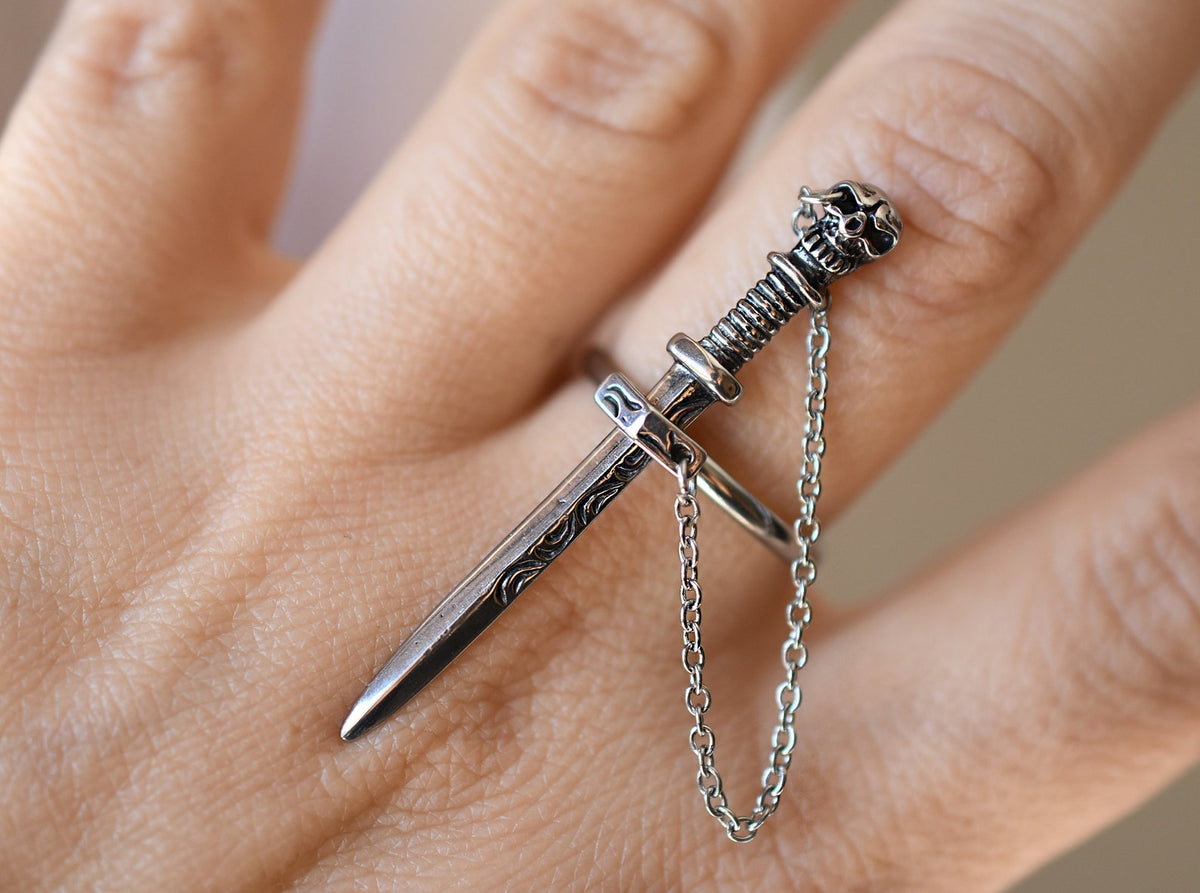 Silver gothic dagger ring