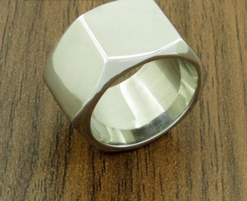 Silver hex nut biker ring