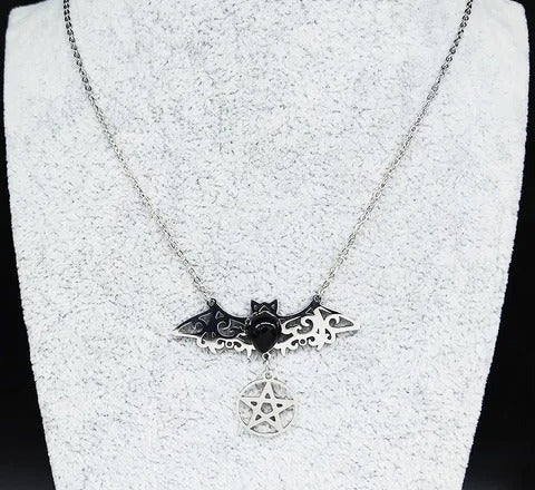Silver bat pendant necklace