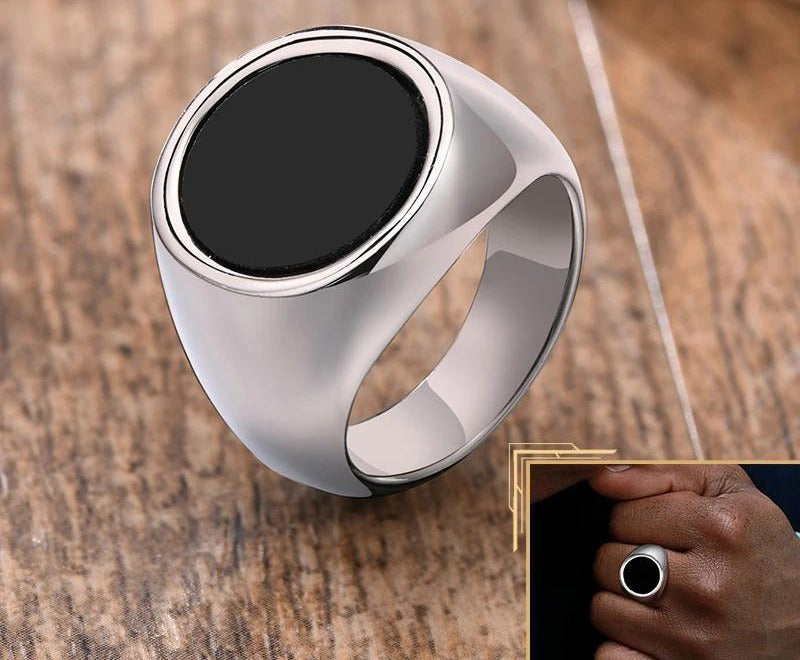 Silver round top signet ring