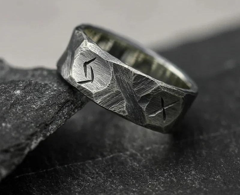 Silver rune band ring