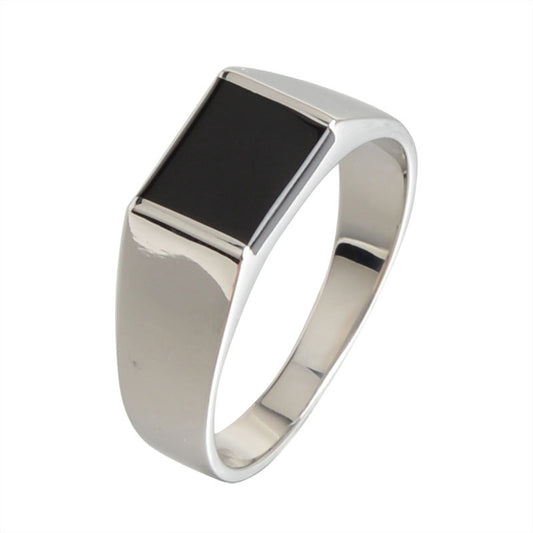 Silver signet ring with rectangular black stone