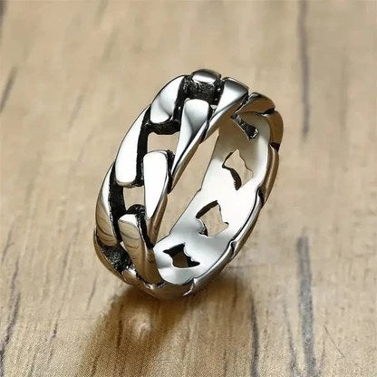 Silver chunky chain link band ring