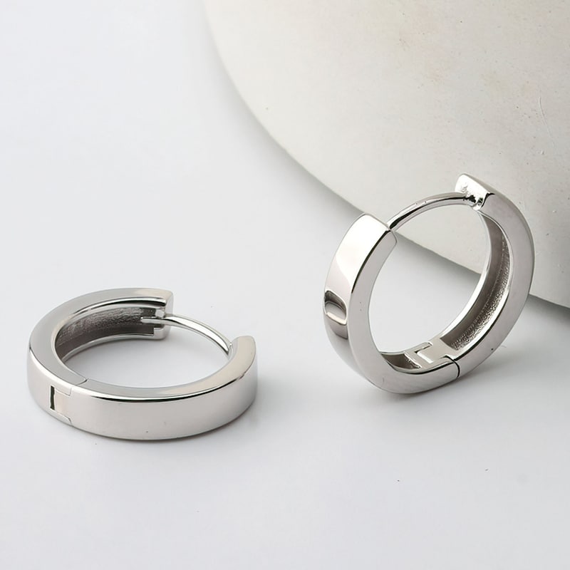 Silver small huggie hoop earrings, pair