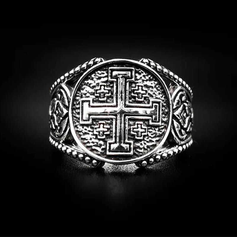 Silver Lorraine cross signet ring