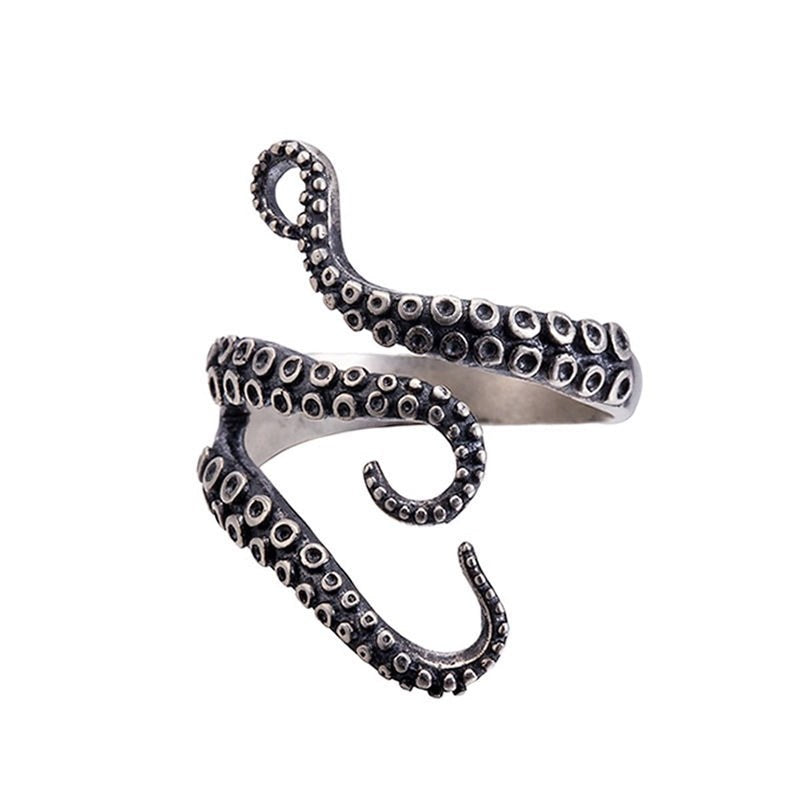 Silver octopus tentacle wrap ring