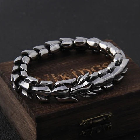 Silver ouroboros serpent chain bracelet