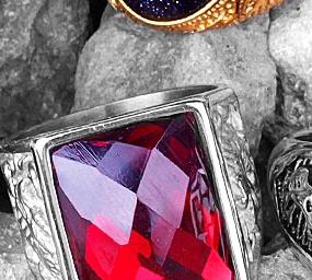 Red rectangle stone ring in silver