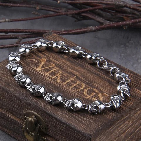Silver skull chain charm bracelet