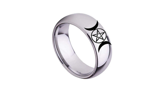 Silver triple moon goddess ring