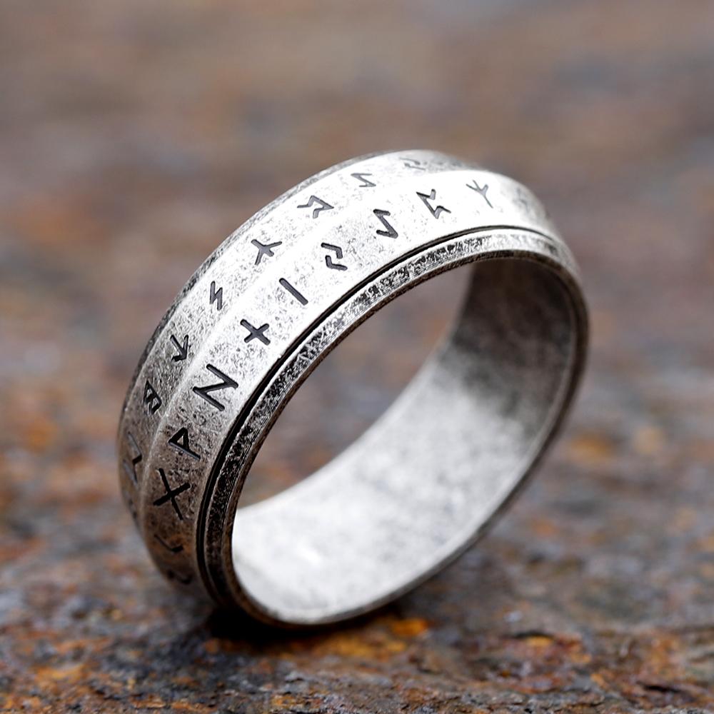 Silver viking rune engraved band ring